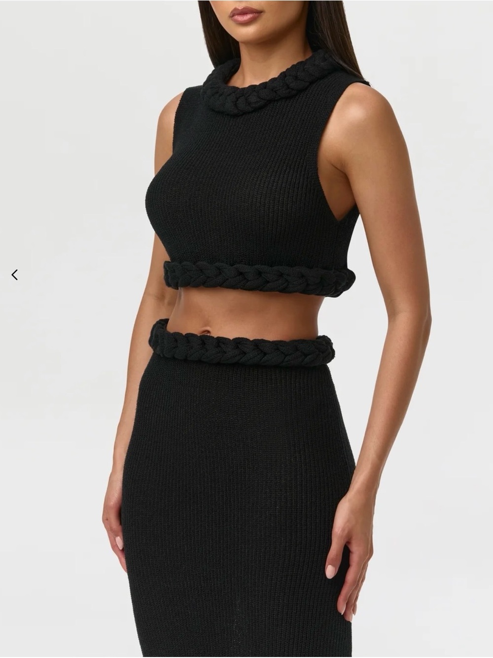 naked wardrobe Black Braided-Trim Knit Crop Tank - Picture 1 of 1